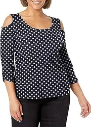 [Star Vixen] Women's Plus-Size 3/4 Sleeve Cutout Cold Shoulder Top