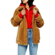 TOPSHOP NEW $110 Teddy Borg Zip Up Fleece Jacket in Camel US Size 4 - 6