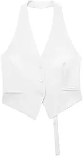 [Generic] Women Backless Halter Neck Waistcoat Sexy Sleeveless Button-Up Female Outerwear Vest Tops