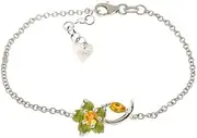[Galaxy Gold GG] 0.87 CTW 14K Solid White Gold Flower Bracelet Citrine Peridot