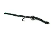 San Juan Worm -1/2 dozen (6) - BLACK - 3.2mm Tungsten Bead - #12 Barbless Hook