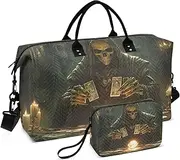 [YXYZRMY] Scary Skeleton Poker Travel Duffel Bag Gym Bag Sports Tote Bag with Multiple Interior Pockets Shoulder Weekender Bag for Women Men with Toiletry Bag 20.5”x 7.9”x 13.8”, Multi-Colored, one size
