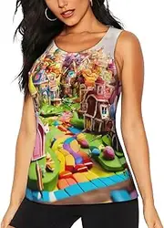 [OAZCVBNN] Candy Land Print Hot Summer Sleeveless Tops Athletic Tank Tops Gym Active Lifestyles Casual Outings