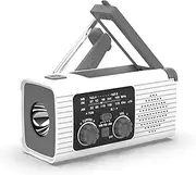 Wind Up Radio, Solar Hand Crank Radio with LED Flashlight Reading Light, 4000mAh Capacity Battery, SOS Alarm, Cellphone Charger, AM/FM/WB Emergency Weather Radio for Outdoor Camping White
