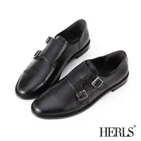 在飛比找momo購物網優惠-【HERLS】孟克鞋 全真皮經典小圓頭雙釦環孟克鞋(黑色)