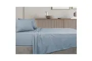 Algodon Single Bed Fitted Flat Sheet Set w Pillowcase 300TC Cotton Faded Denim