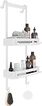 Dynus Overdoor Shower Caddy,Aluminum Hanging Shower Rack,Rustproof Shampoo Holder with Hooks, 2-Tier Bathroom Shelf with Suction Cups,White