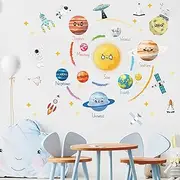 PLIGREAT 2 Sheets Colorful Solar System Planet Wall Stickers Outer Space Astronaut Removable Vinyl Wall Decals for Kids Bedroom Reading Room Nursery School Classroom Wall DIY Decorative Stickers