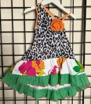 NEW NWT Black/White cheetah/Orange/Green Hi/Lo Hem Dress-Red Ruffles PLUSH 3/4Y