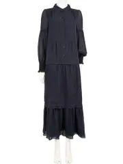 Navy Floaty Pleat Tiered Maxi Dress