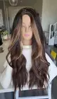 Mahogany BROWN Synthetic Wig With Light BROWN Face Framing, Mid-Part, Heat...