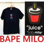 BLACK夢幻逸品！美中古BAPE速食系列BAPY MILO果汁JUICE小猴A BATHING APE短T