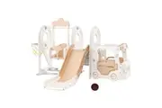 5 in 1 Slide Swing Set Kids Climber Ladder Steps Bus Playhouse Basketball Hoop Activity Playground Centre Indoor Outdoor Playset Toy
