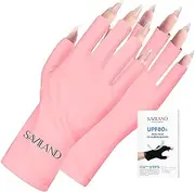 SAVILAND U V Gloves for Nails: UPF200+ High-tech Professional U V Gloves for Manicures, Anti UVA & UVB 999+ U V for Gel Nail Lamp Skin Care Fingerless Prevent Hands from U V Harm (Pink)