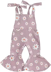 [Lefyira] Baby Girl Flare Jumpsuit Toddler Floral Bell Bottom Romper Daisy Sleeveless Suspender Pants Infant Wide Leg Overalls