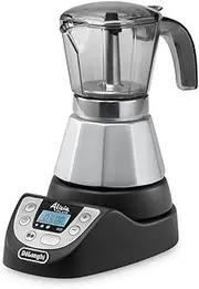 De'Longhi EMKP42.B Alicia PLUS Electric Moka Coffee Maker, 450 W, 2-4 Cups, Plastic, Black/Silver Black