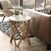 FUIN End Table 22.75" x 20" Crossed Legs Wood Frame Material White + Brown