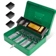 Cash Box with Lock and 2 Keys Metal Money Box with Cash Tray Lock Safe Box 4 ...