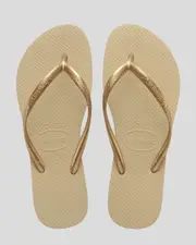 [Havaianas] Havaianas Girls' Kids' Slim Metallic Flip Flops Shoes in Sand Grey/Light Golden Size 31/32 31/32 Sand Grey/Light Golden