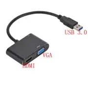 Video Audio USB 3.0 to HDMI VGA Converter Computer Projector TV Monitor HD Cable