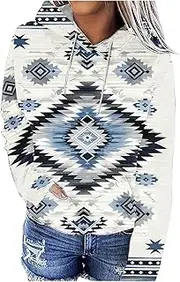 [Generic] Women's Aztec Print Pattern Hoodies Western Ethnic Long Sleeve Hooded Sweatshirt Fashion Fall Vintage Pullover Tops