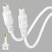 Bangun White 15ft TOSLINK Optical Audio Cable, Fiber Optic, Male-to-Male, Compatible with Sound Bar, Receiver, TV, Blu-ray, Computer