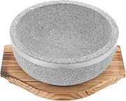 Kichvoe Bibimbap Bowl 18cm 800ml Stone Bowl with Wood Base Dolsot Pot for Korean Soup, Rice and Stew Grey