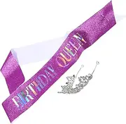 [Minkissy] Luxury Birthday Tiaras Sash and Crown for Women Glitter Headband Metal Sequin Set Party Attire