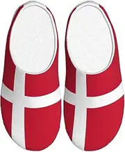 [EdWal] Danish flag print Winter Warm Slippers Indoor Anti-skid Plush Slippers Relaxing at Home for Women Men, Black, 5 UK