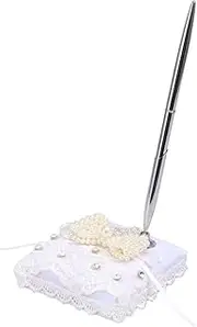 GRADENEVE Stylish Signature Guest Book Pen Stand Wedding Party Pen Holder Beautiful Ribbon Pearl Design