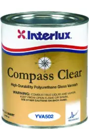 Interlux Compass Clear Varnish High gloss 1-Part Polyurethane Boat Quart YVA502