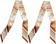 [COTHESUMAY] Mulberry Silk Scarf for Handbags,Bags, and Purse，2 Pcs 2"x35" Hair Ribbon Skinny Neck Fashion Scarves for Women, Bookmarks Beige