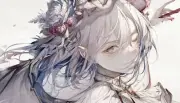 Anime girls face closeup flower in hair pointy ears Playmat Gaming Mat Desk