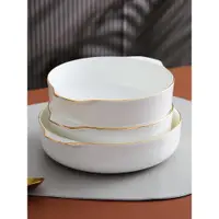 在飛比找ETMall東森購物網優惠-金邊唐山骨瓷 盤子碟子日式飯盤湯盤異形創意酒店餐具