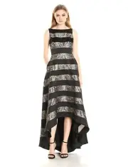 Adrianna Papell 166524 Womens Sleevless Striped Lace Hi Low Gown Black Size 2