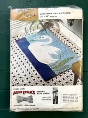 Vtg Aunt Lydia's SWAN LAKE RUG Canvas Pattern Punch Yarn Needle Kit Bath Mat NIP