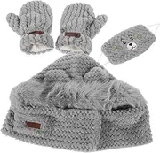 [NIYANGLE] 1set Bear Ear Hat with Windproof Scarf Gloves Warm Fleece Lined Outfit for Outdoor Sports Cycling Cold Weather Activities Grey