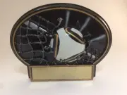 "SOCCER BALL IN NET" PLATE RESIN! FREE ENGRAVING! SHIPS IN 1 BUSINESS DAY!!