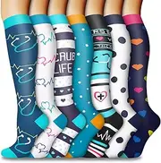 [CTHH] Compression Socks for Women and Men, The Best Knee Socks for Running, Athletics, Hiking, Cycling, Travel and Flight, 05 White/Green/Red/Nurse, S-M, 05 White/Green/Red/Nurse, Small-Medium