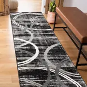Modern Wavy Circles Design Runner Rug 2 X 10 Black