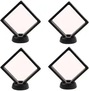 lasenersm 4 Pieces Coin 3D Display Stand Box Set Diamond Square Medallion Challenge Coin Chip Display Stand Holder 3D Floating Frame Display Stand Box for Coins Medallions Jewelry 3.54"x3.54" Black