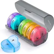 SUKUOS Pill Box Organiser 2 Times a Day, Travel Pill Case 7 Day AM PM Weekly, BPA Free Medicine Storage Box for Pills, Vitamin, Medication and Tablets (Rainbow)