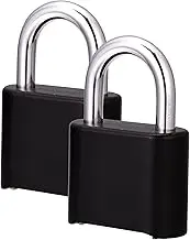 Combination Lock,Heavy Duty 4 Digit Outdoor Padlock for School Gym Locker, Sports Locker, Fence, Toolbox, Case, Hasp Storage (Black,2 Pack) (1.3 Inch Long Shackle)