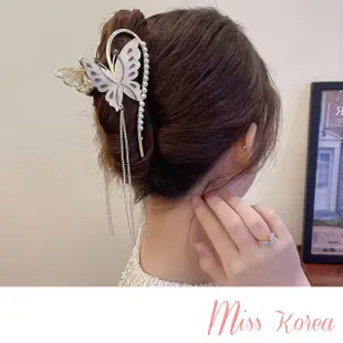 【MISS KOREA】韓國設計優雅美鑽彩釉珍珠流蘇造型抓夾 馬尾夾(美鑽抓夾 珍珠抓夾 流蘇抓夾)