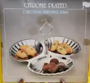 3 Dish Clam Shell Shaped Serving Tray with Handle Chrome Plated Vintage Box new