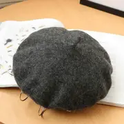 Dark Grey Unisex Beanie Lady Wool French Beret Hat Cap Winter Warm Iron Ring Design Rock