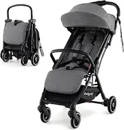 BABY JOY Lightweight Baby Stroller, Compact Travel Pram for Airplane, Infant Toddler Stroller w/Adjustable Backrest & Canopy, Storage Basket, Self Standing Gravity Fold, Aluminium Frame (Dark Grey)