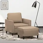 Sofa Chair with Footstool, Comfy Couch for Living Room, Bedroom Furniture, Small Single Lounge Chair, Cappuccino Faux Leather Bed, 60 cm