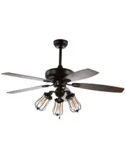 JONATHAN Y Lucas 52in Caged 3-Light Metal/Wood LED Ceiling Fan
