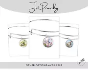 Spring Fantasy Garden Gnome Watercolor Silver Bangle Bracelet Charm Stackable